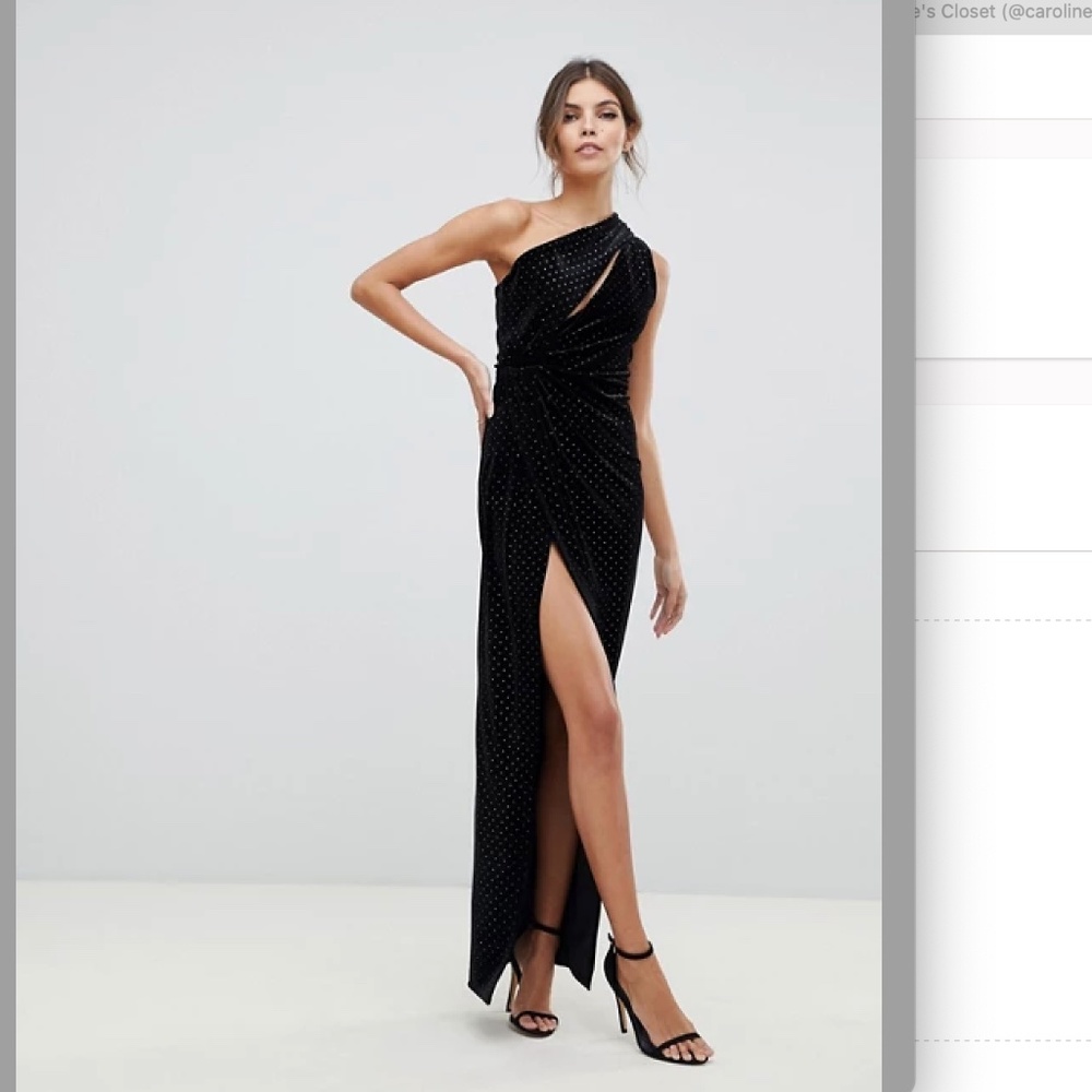ASOS DESIGN one shoulder sparkle velvet maxi dress